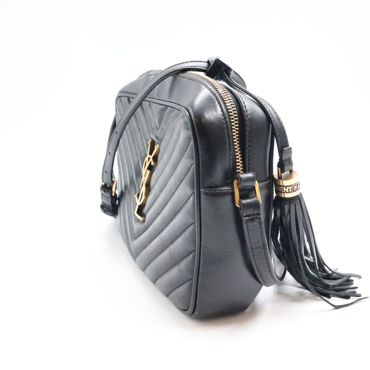 Saint Laurent Medium YSL Black Lou Black Quilted Leather Crossbody Handbag