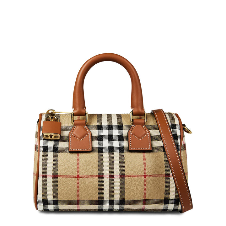Burberry Checked Canvas Beige Mini Bowling Bag New with tags