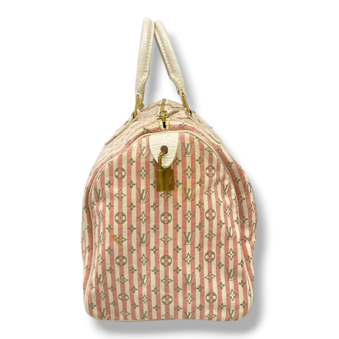 Louis Vuitton Lin Croisette Pink Speedy 30 Handbag