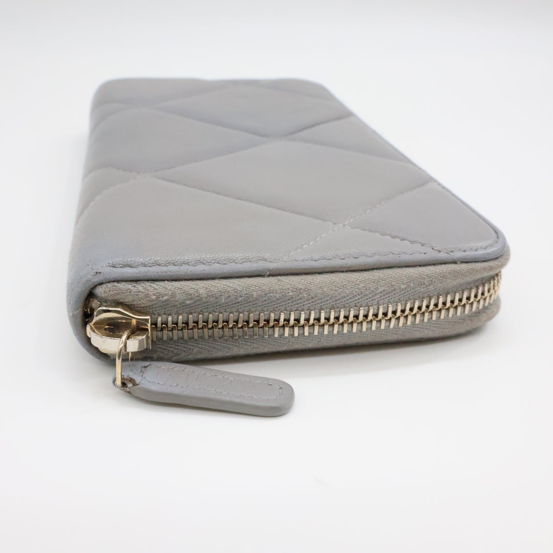 Chanel Zip Around Lambskin Quilted Grey Wallet