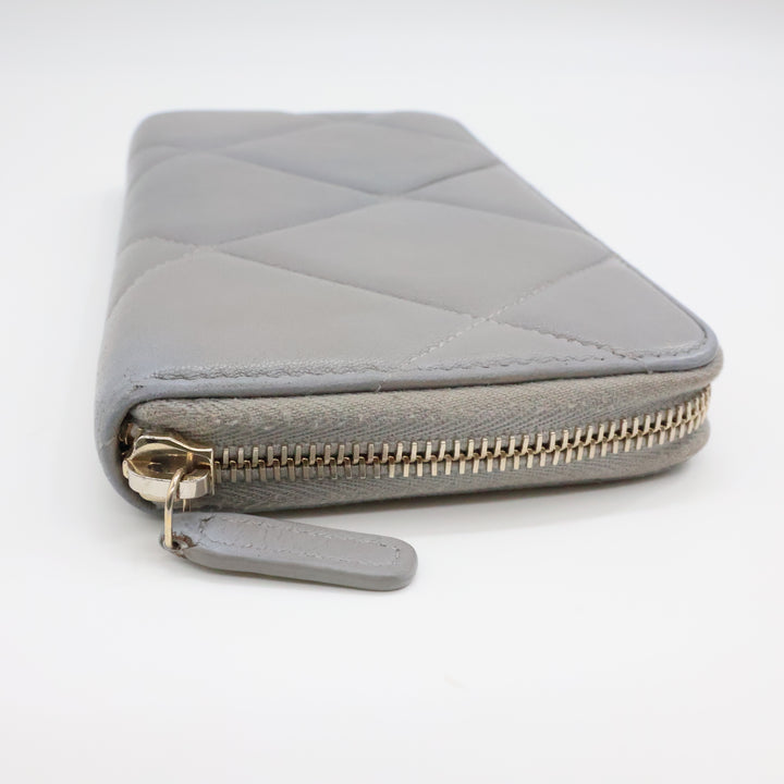 Chanel Zip Around Lambskin Quilted Grey Wallet