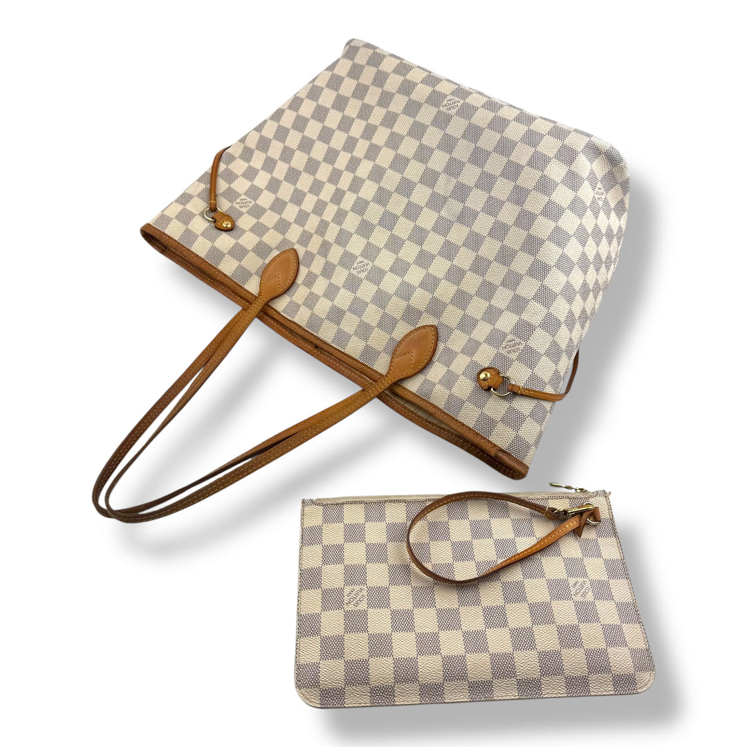 Louis Vuitton Damier Azur Neverfull MM Handbag With Pouch