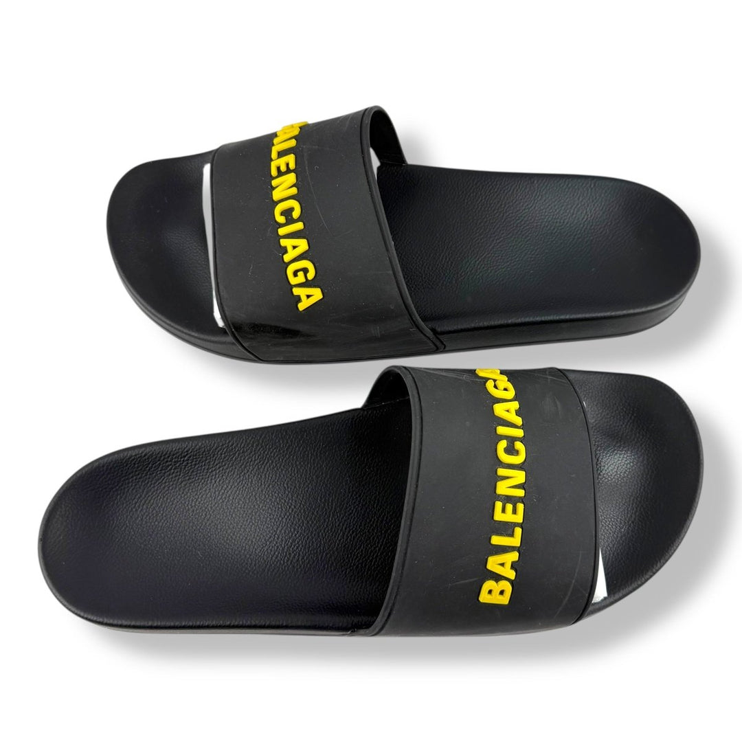 Balenciaga Pool Rubber Slides Black/Yellow UK 11 - Lux Central