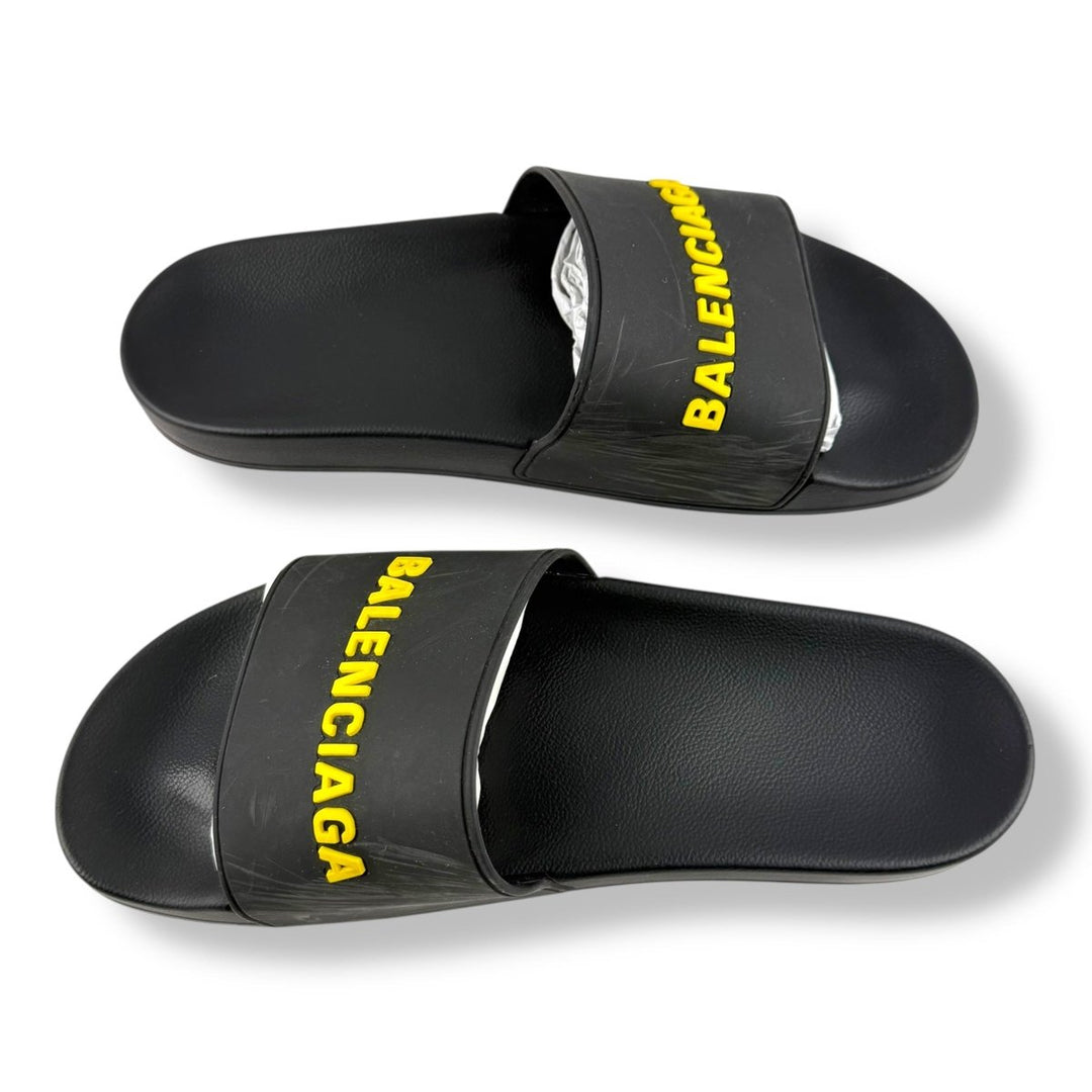 Balenciaga Pool Rubber Slides Black/Yellow UK 11 - Lux Central