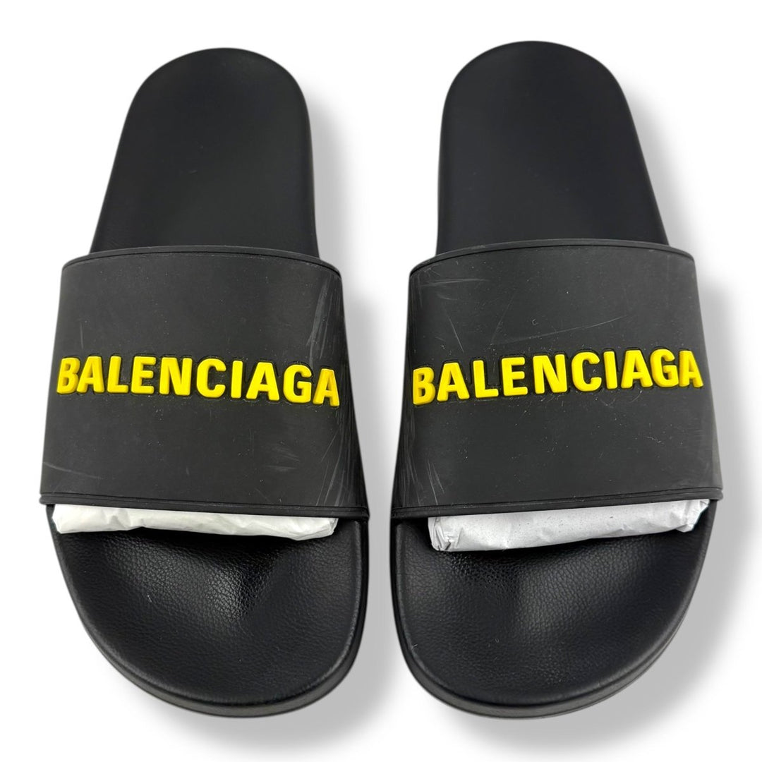 Balenciaga Pool Rubber Slides Black/Yellow UK 11 - Lux Central