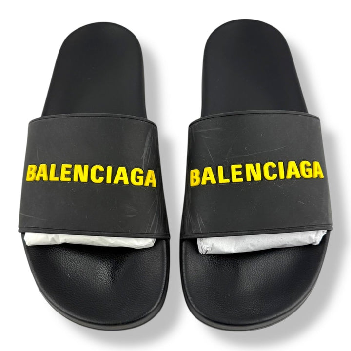 Balenciaga Pool Rubber Slides Black/Yellow UK 11 - Lux Central