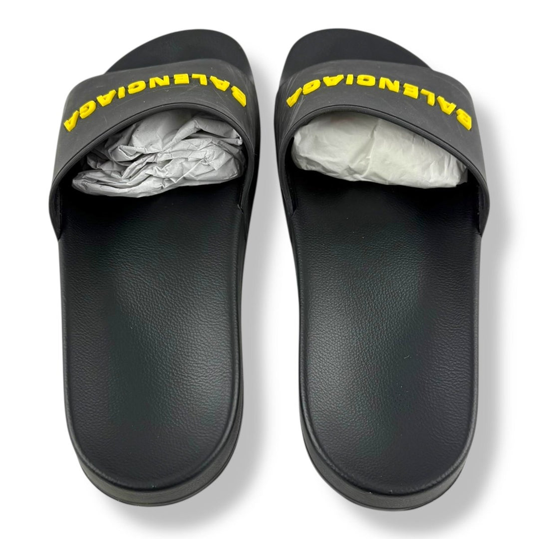 Balenciaga Pool Rubber Slides Black/Yellow UK 11 - Lux Central