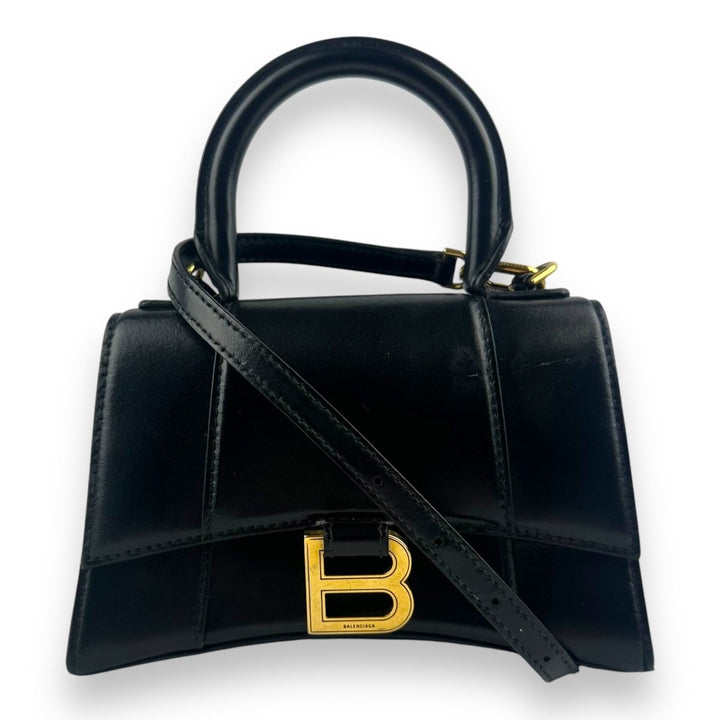 Balenciaga XS Extra Small Hourglass Top Handle Black Handbag - Lux Central