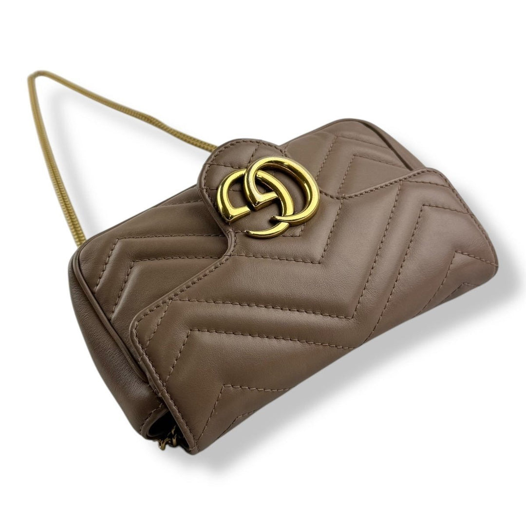 Gucci GG Marmont Flap Dusty Pink Leather Super Mini Handbag