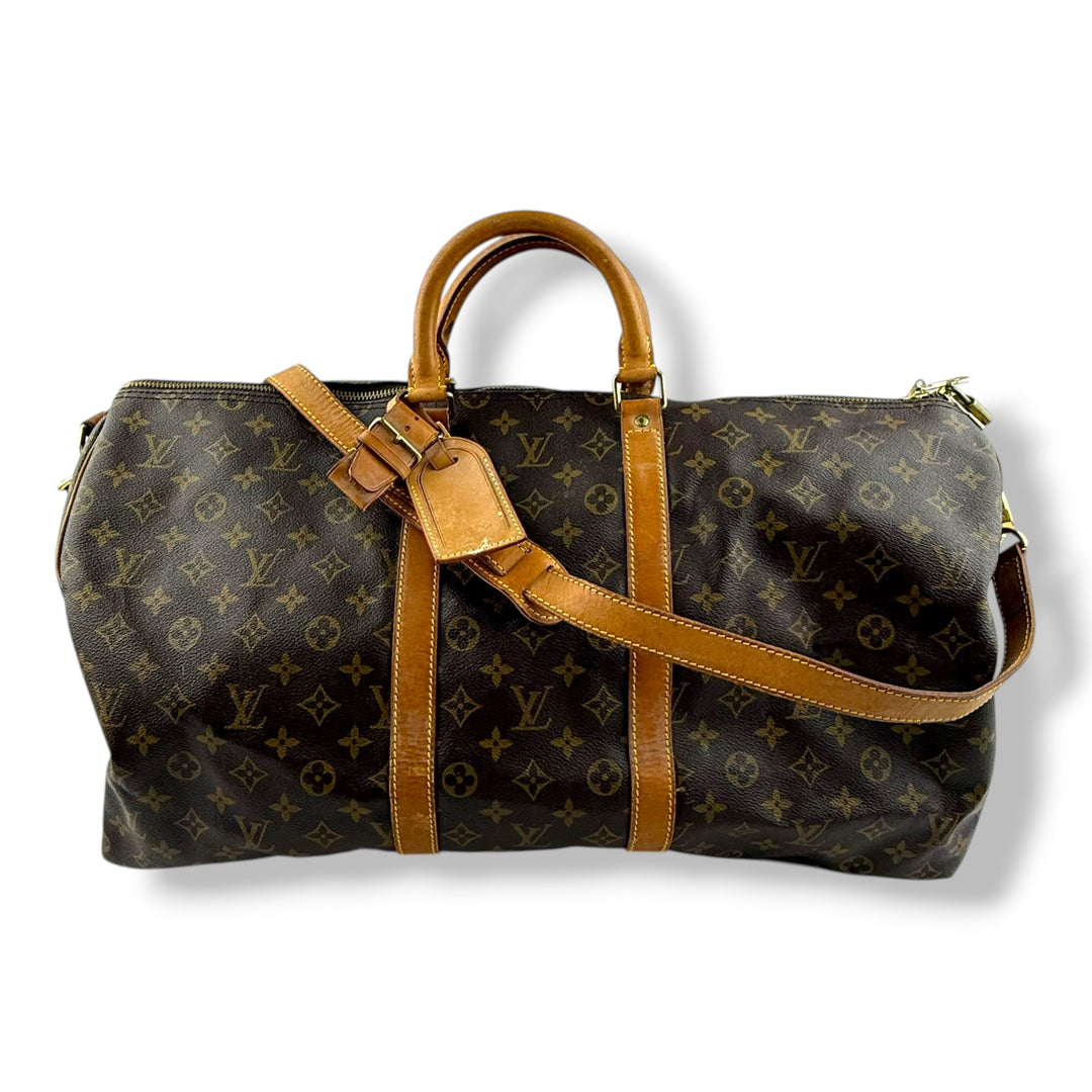 Louis Vuitton Bandouliere Vintage Brown Monogram 55 Keepall Duffle Bag
