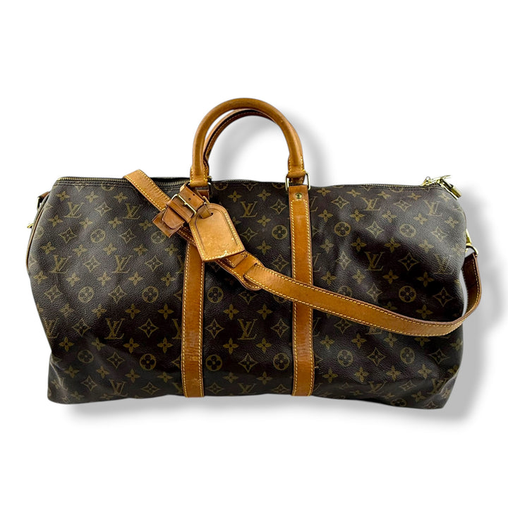 Louis Vuitton Bandouliere Vintage Brown Monogram 55 Keepall Duffle Bag