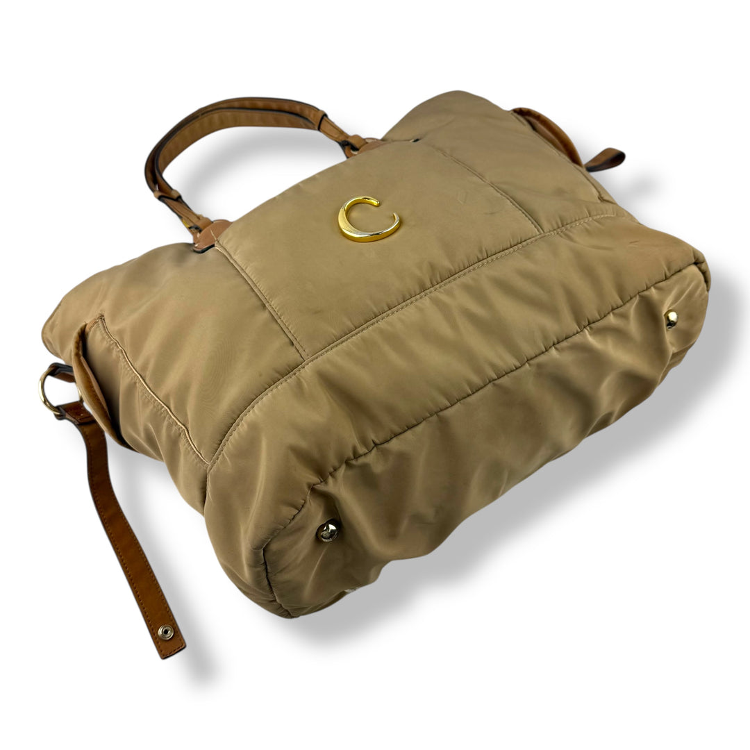 Chloe Beige Nylon Logo Diaper Handbag