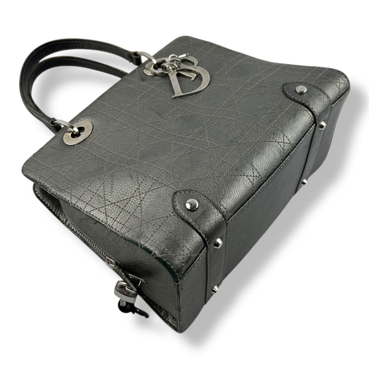 Christian Dior Cannage Grey Lady Dior Leather Handbag