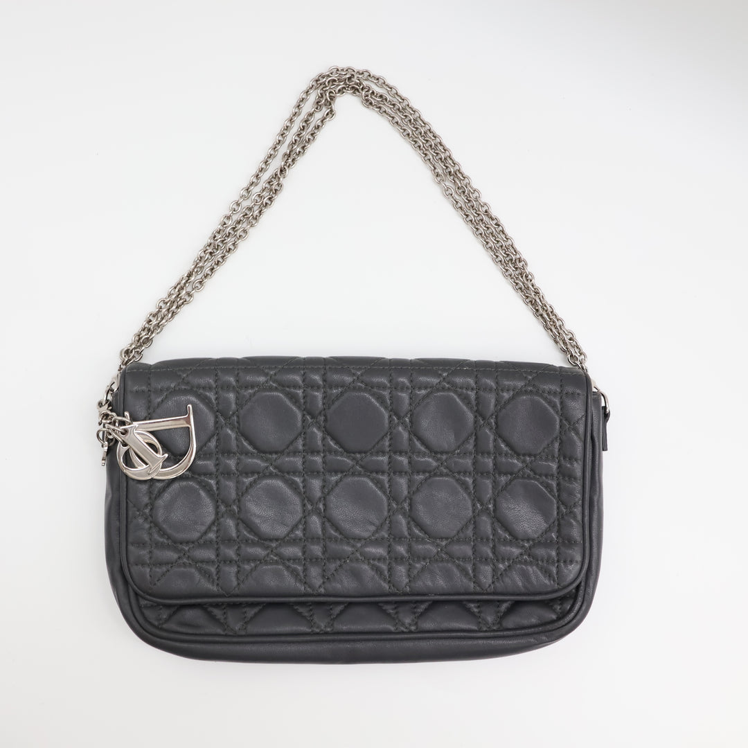 Dior Grey Quilted Wallet on Chain Pochette Bag