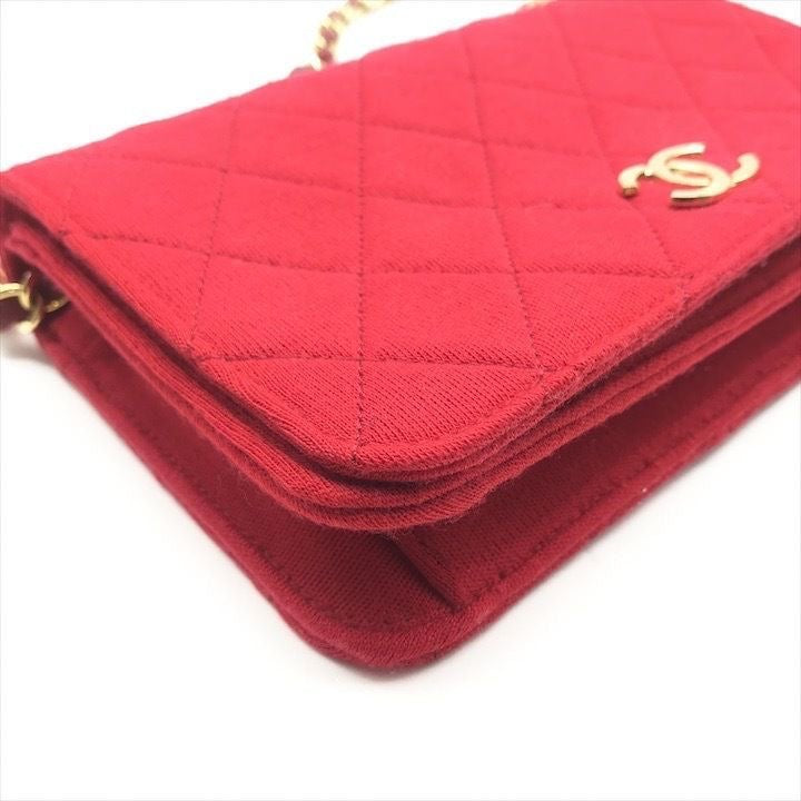 Chanel CC Red Push Lock Single Flap Quilted Cotton Shoulder Handbag