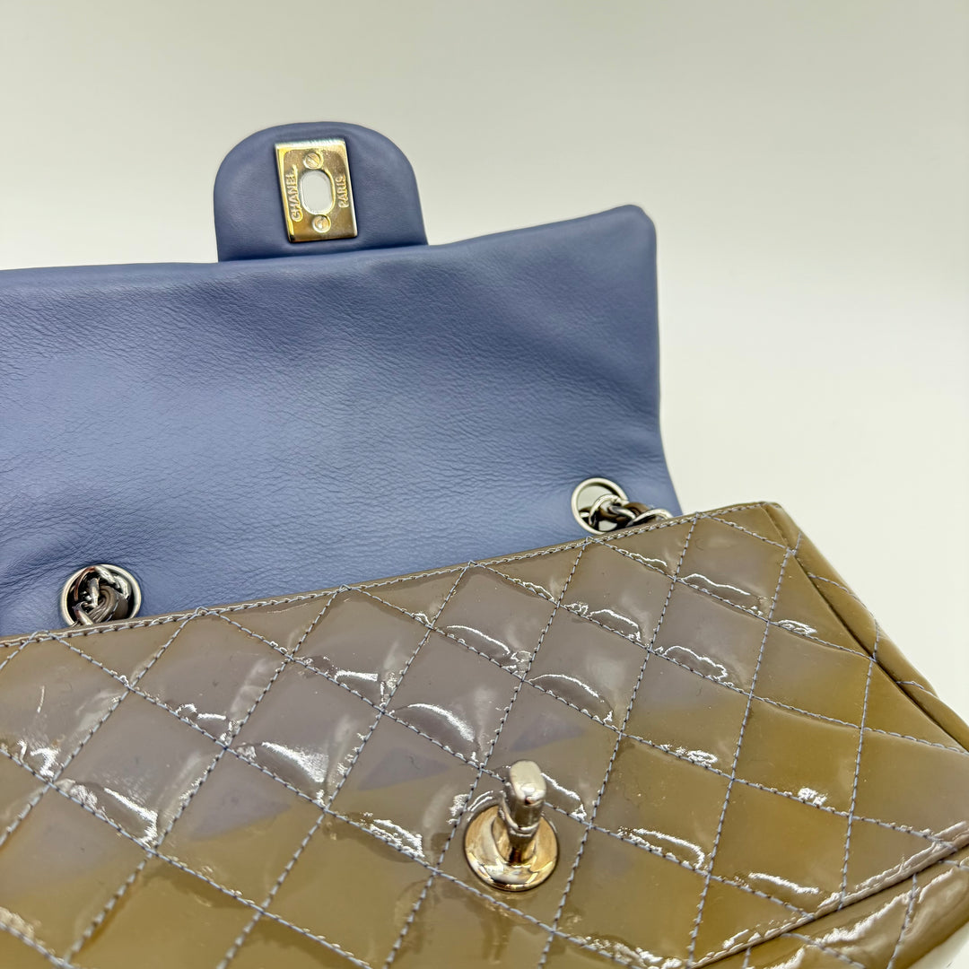 Chanel Mini Classic Flap Patent Leather Khaki Handbag