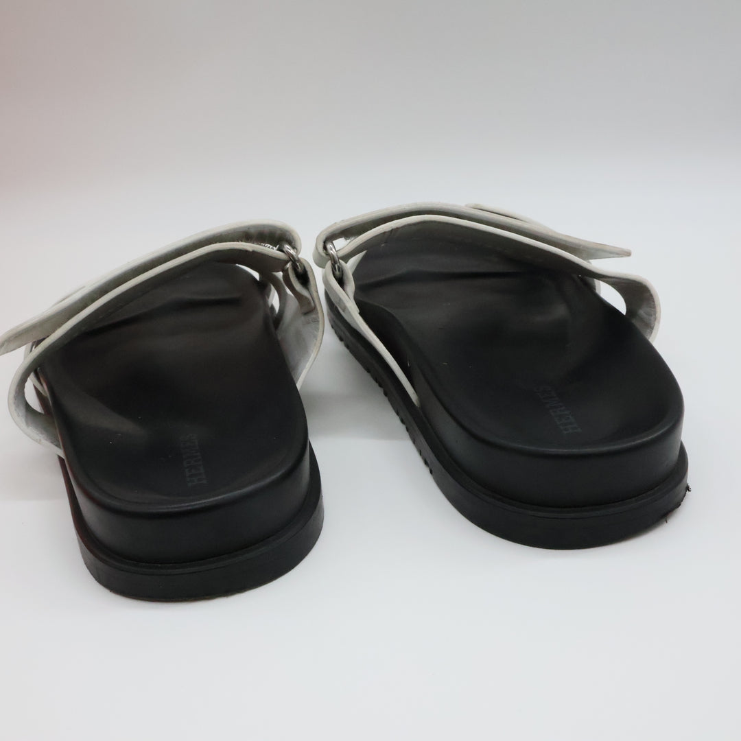 Hermes Chypre Black/White Sandals UK 5 EU 38