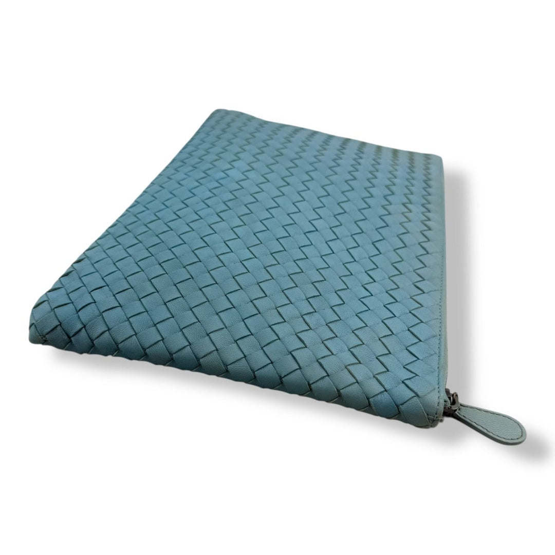 Bottega Veneta Calfskin Blue Leather Clutch Pouch - Lux Central