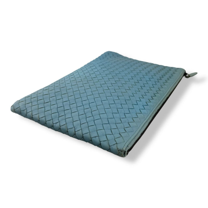 Bottega Veneta Calfskin Blue Leather Clutch Pouch - Lux Central