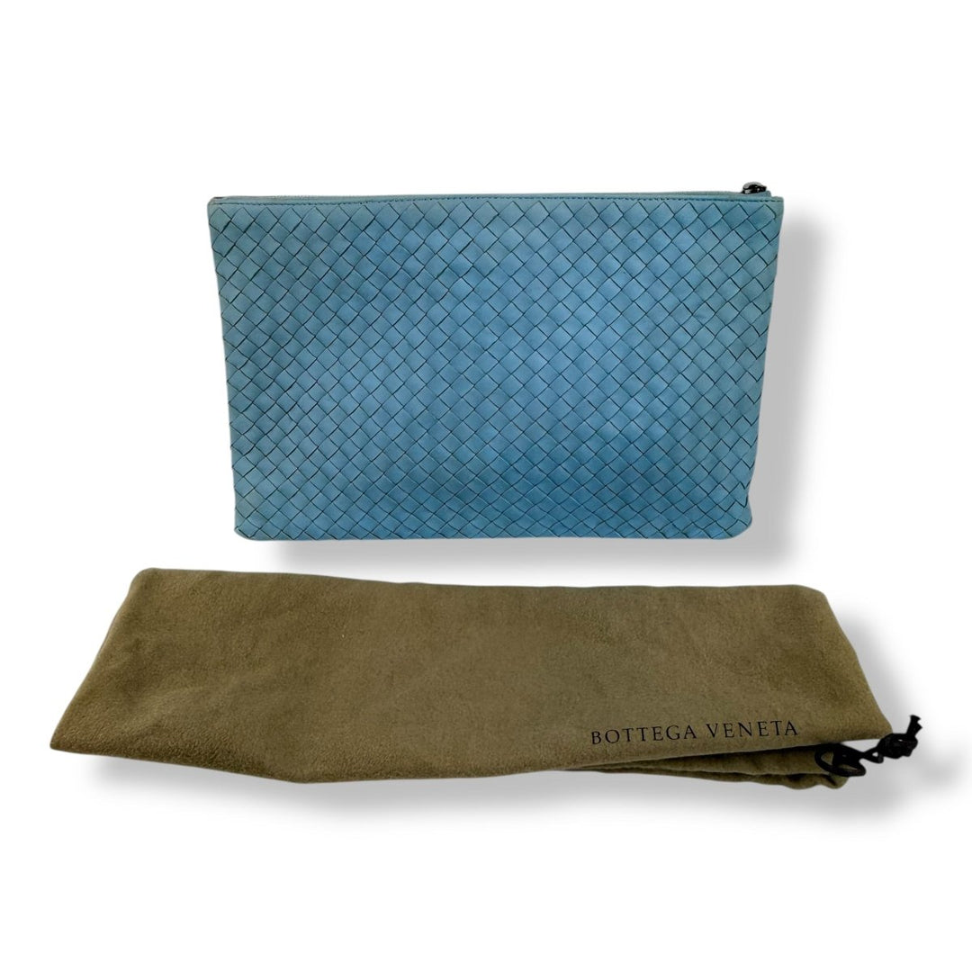 Bottega Veneta Calfskin Blue Leather Clutch Pouch - Lux Central