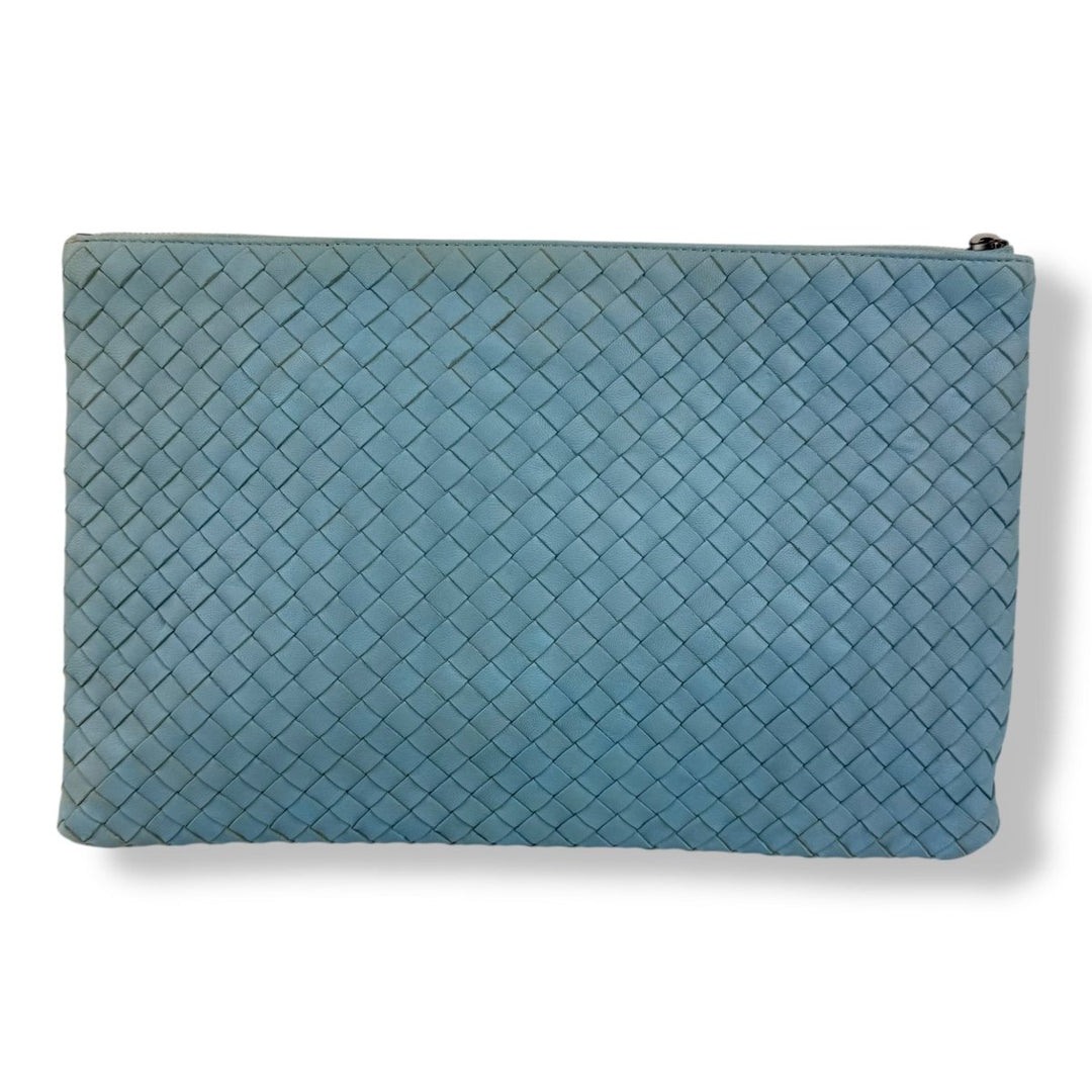 Bottega Veneta Calfskin Blue Leather Clutch Pouch - Lux Central