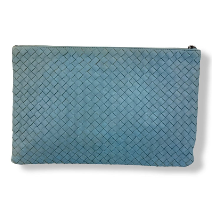 Bottega Veneta Calfskin Blue Leather Clutch Pouch - Lux Central