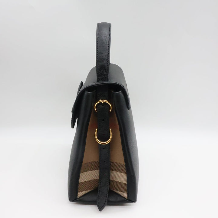 Burberry Black Grained Leather Camberley Top Handle Handbag - Lux Central