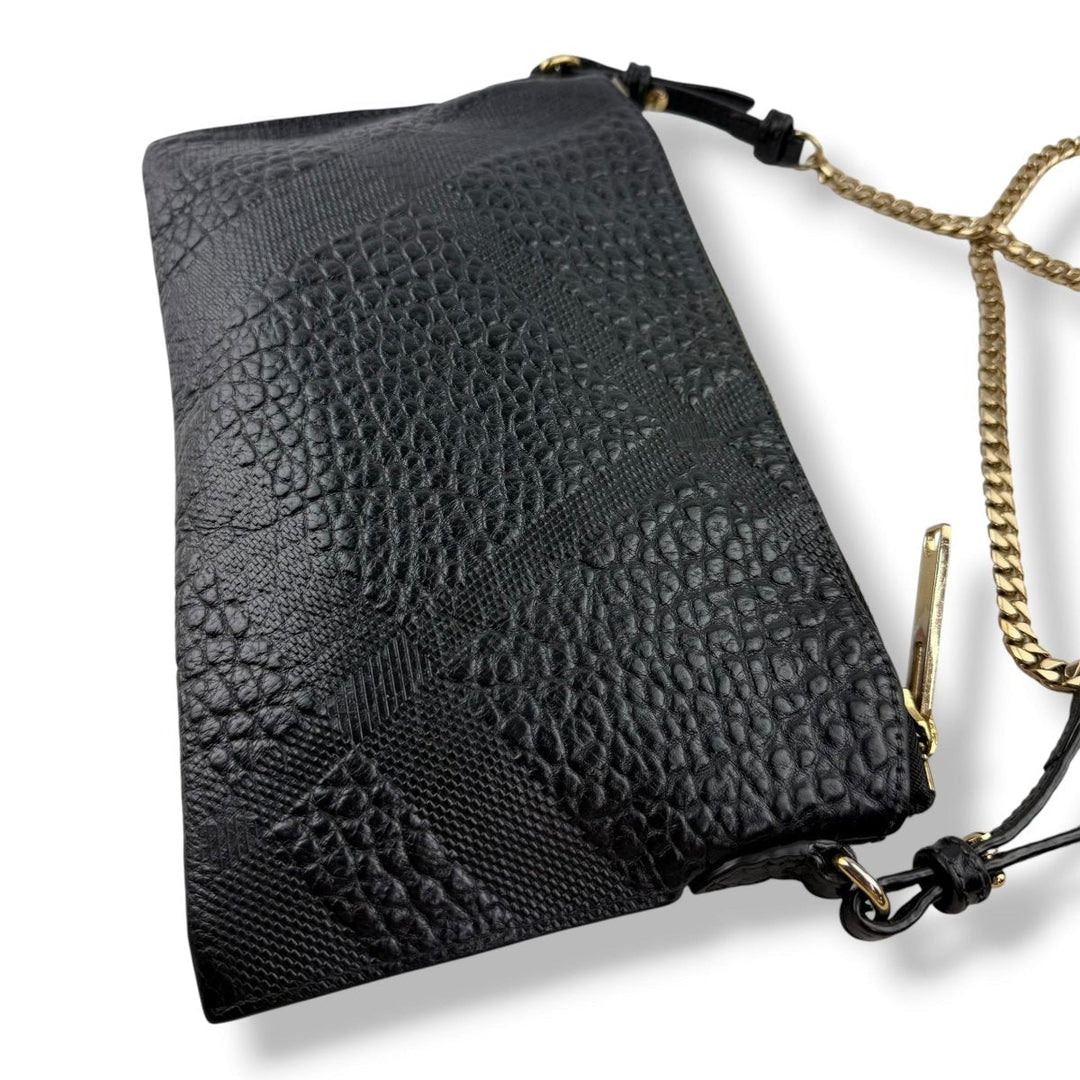 Burberry Black Leather Embossed Crossbody Bag - Lux Central