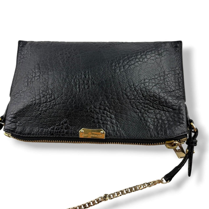 Burberry Black Leather Embossed Crossbody Bag - Lux Central