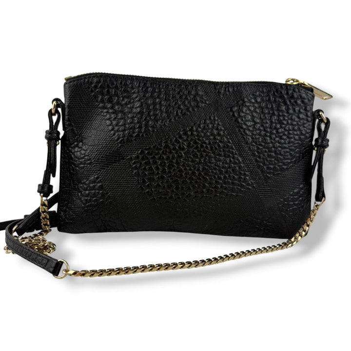 Burberry Black Leather Embossed Crossbody Bag - Lux Central