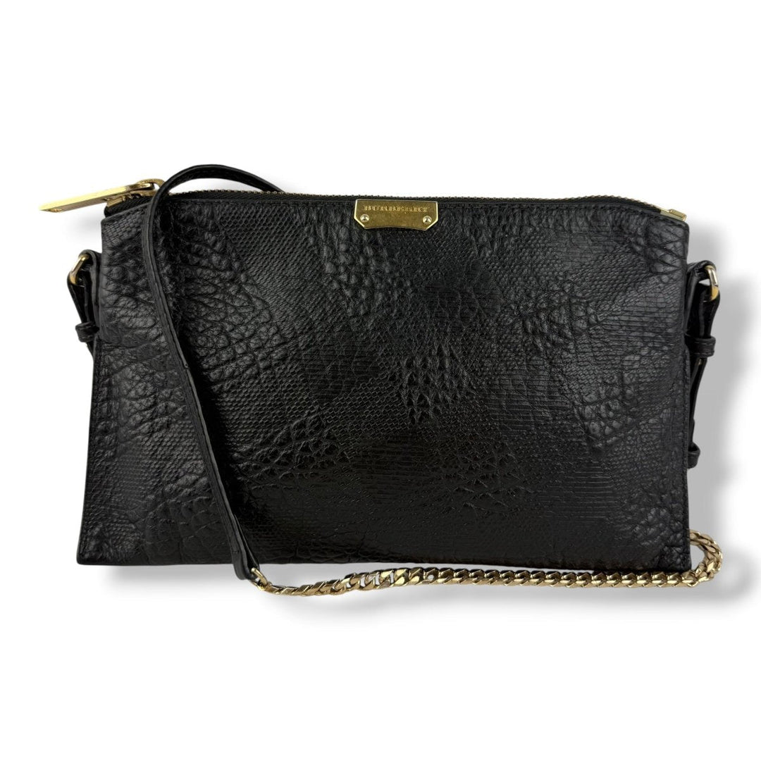 Burberry Black Leather Embossed Crossbody Bag - Lux Central