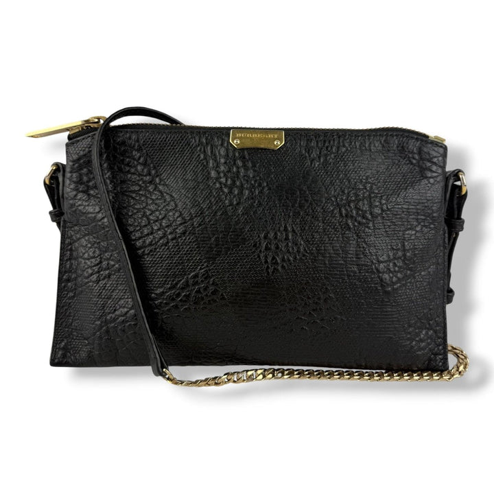 Burberry Black Leather Embossed Crossbody Bag - Lux Central