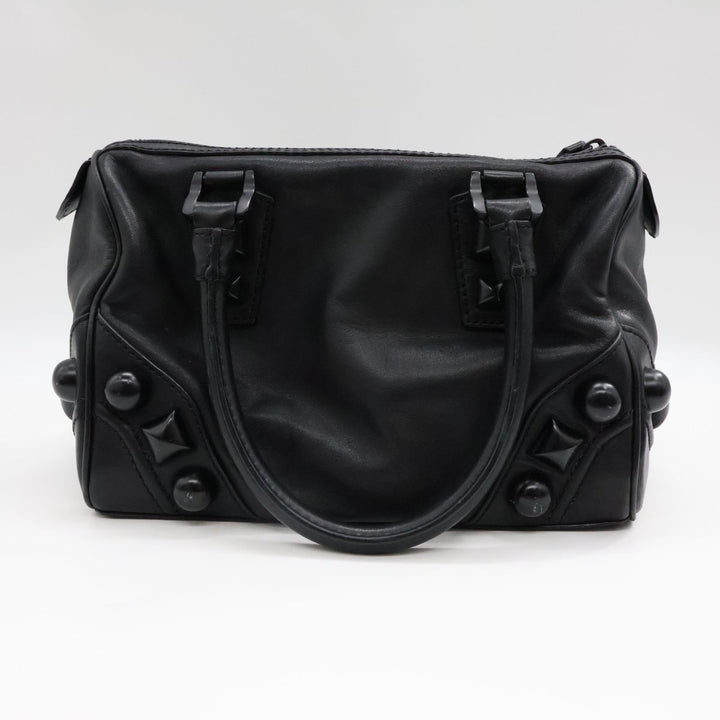 Burberry Black Leather Stud Bowling Bag - Lux Central