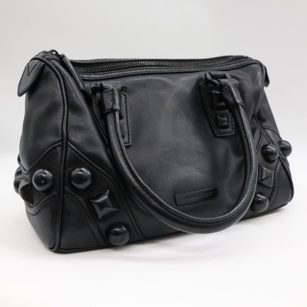 Burberry Black Leather Stud Bowling Bag - Lux Central