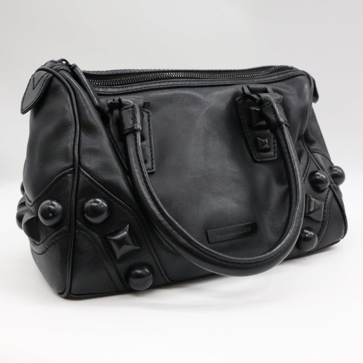 Burberry Black Leather Stud Bowling Bag - Lux Central