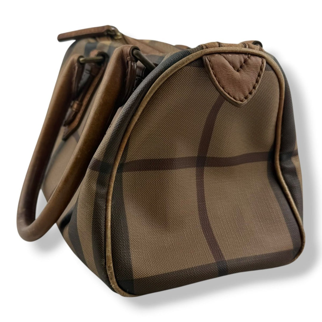 Burberry Check Coated Canvas Brown Bowling Bag - Lux Central