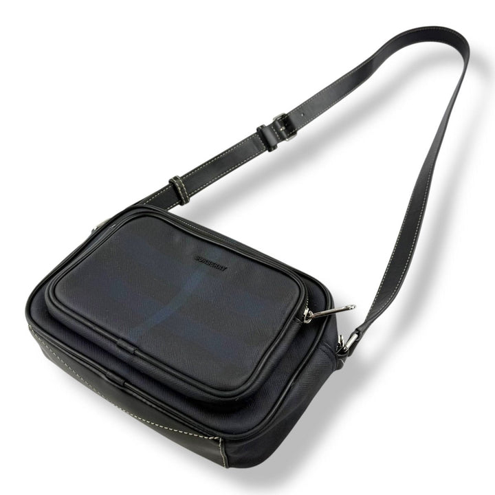 Burberry Navy Checkered Camera Crossbody Bag - Lux Central