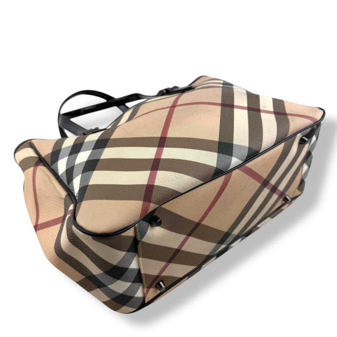 Burberry Nova Check Coated Beige Tote Handbag - Lux Central