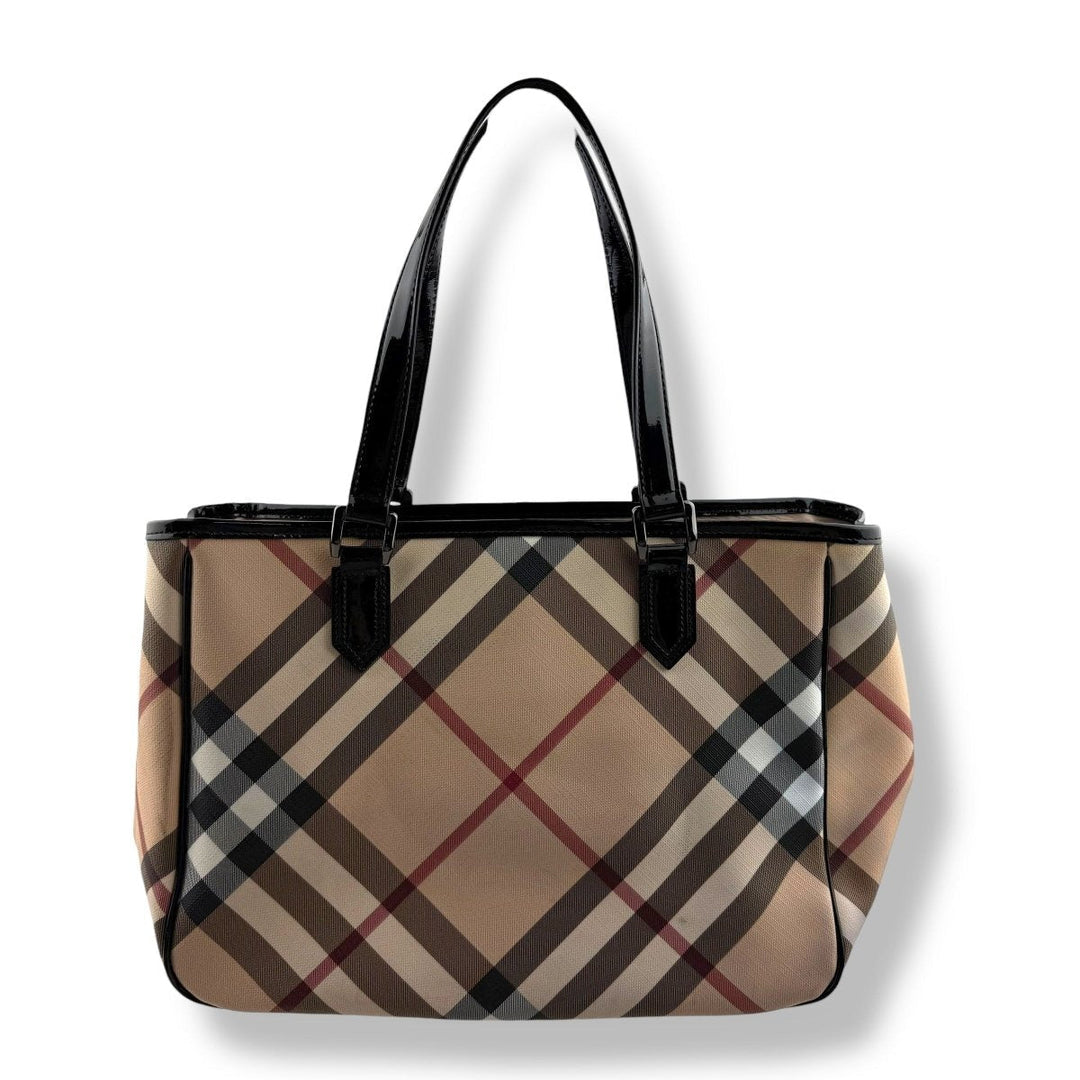 Burberry Nova Check Coated Beige Tote Handbag - Lux Central