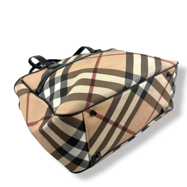 Burberry Nova Check Coated Beige Tote Handbag - Lux Central
