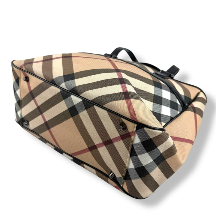 Burberry Nova Check Coated Beige Tote Handbag - Lux Central