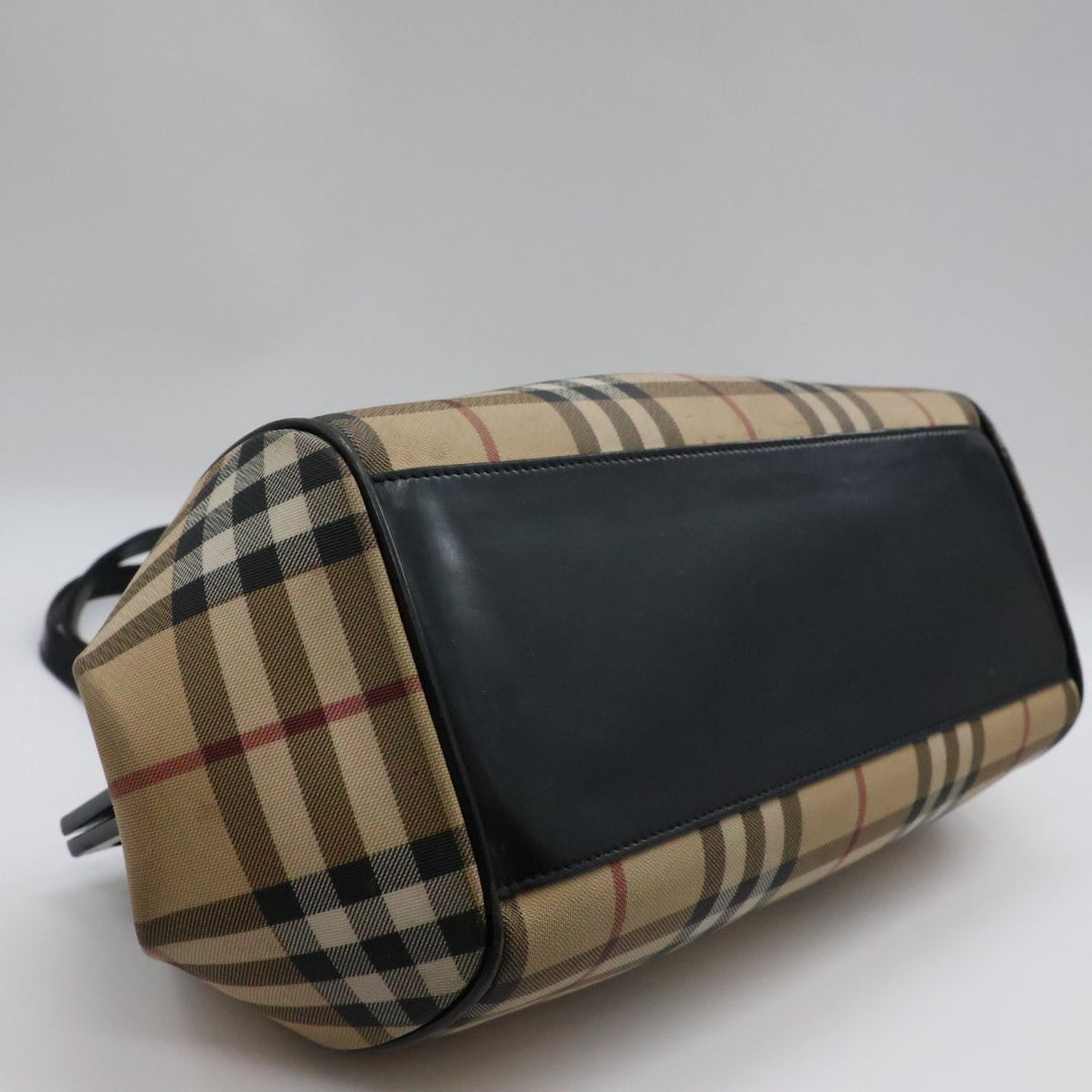 Burberry Nova Vintage Check Beige Bowling Tote Handbag - Lux Central
