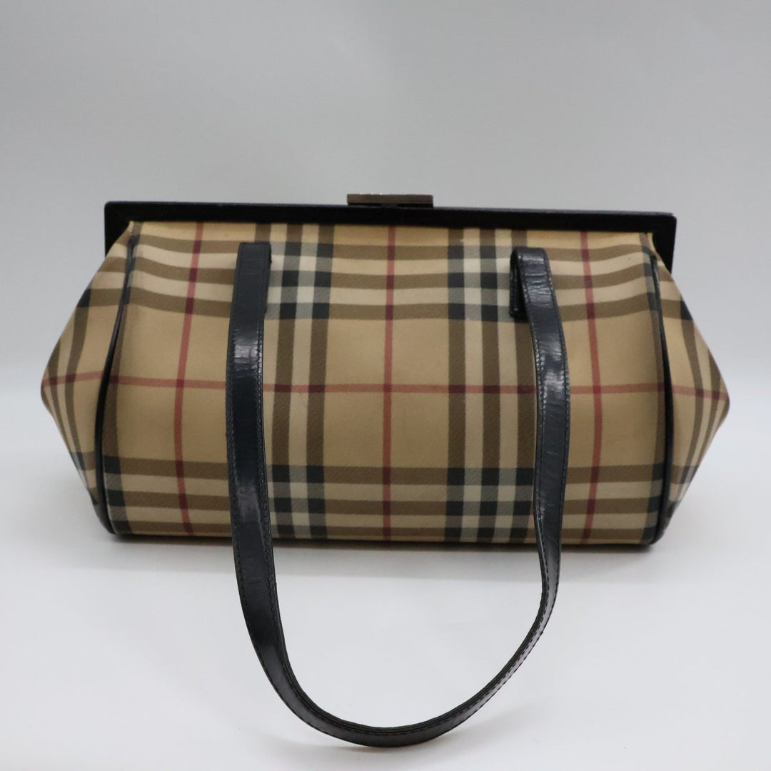 Burberry Nova Vintage Check Beige Bowling Tote Handbag - Lux Central