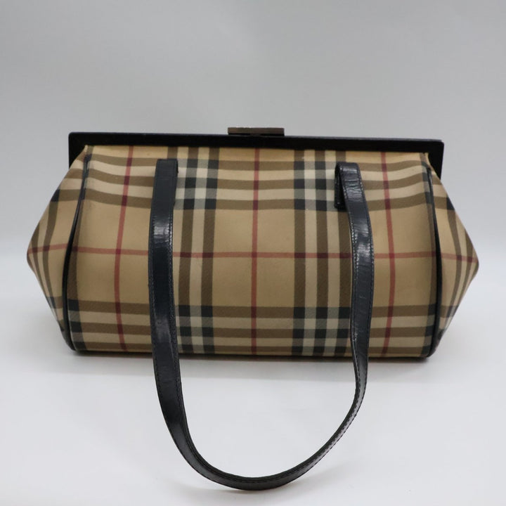 Burberry Nova Vintage Check Beige Bowling Tote Handbag - Lux Central