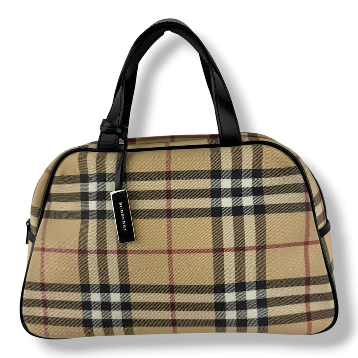 Burberry Nova Vintage Check Beige Bowling Tote Handbag - Lux Central