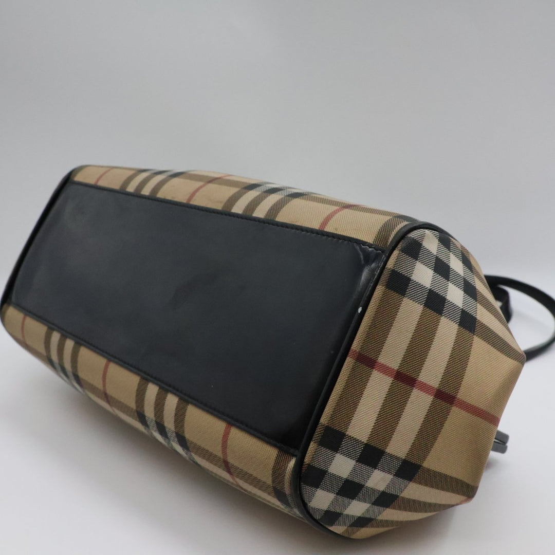 Burberry Nova Vintage Check Beige Bowling Tote Handbag - Lux Central