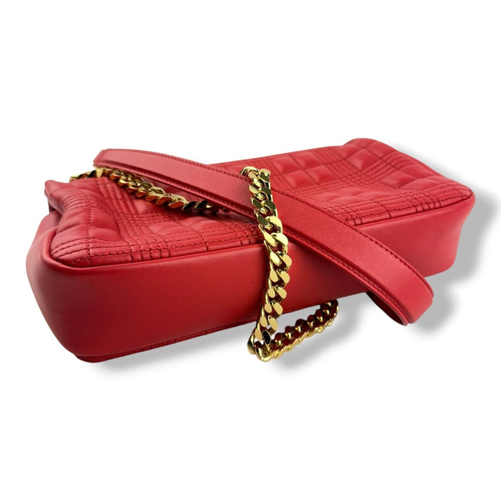 Burberry Red Lola Fabric Quilted Leather Handbag - Lux Central