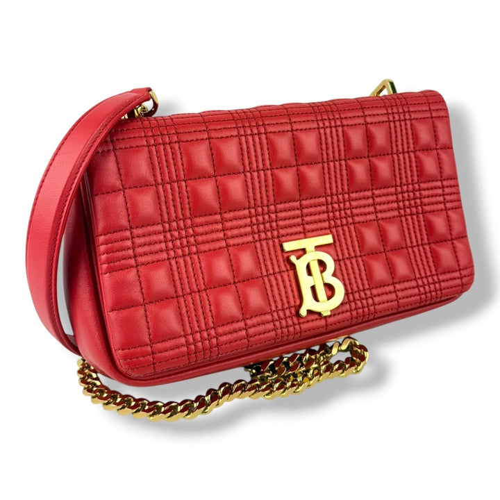 Burberry Red Lola Fabric Quilted Leather Handbag - Lux Central