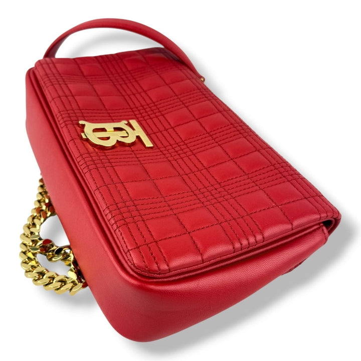 Burberry Red Lola Fabric Quilted Leather Handbag - Lux Central