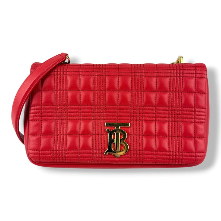 Burberry Red Lola Fabric Quilted Leather Handbag - Lux Central